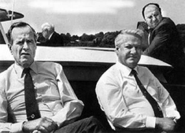 С экс-президентом США Джорджем Бушем и Борисом Ельциным, 1993 год