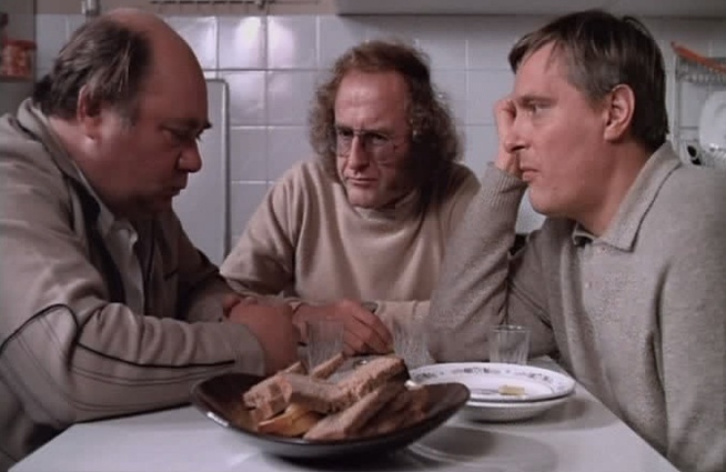 Евгений Леонов, Норберт Кухинке и Олег Басилашвили в лирической комедии «Осенний марафон», 1979 год. «Андрей, я алкач?». — «Алкач, алкач...»