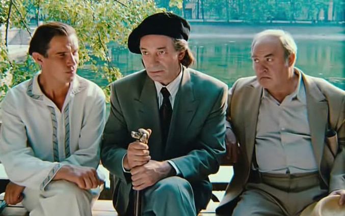 В роли Ивана Бездомного с Валентином Гафтом (Воланд) и Михаилом Даниловым (Берлиоз) в экранизации Юрия Кары романа Михаила Булгакова «Мастер и Маргарита», 1994 год